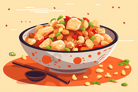 花生美味的宫保鸡丁插画