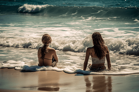 海滩上的两个女孩图片