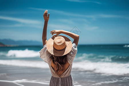 夏日女子夏日海滩度假的女子背景