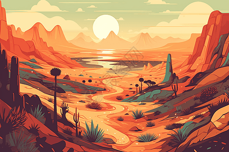 日出山脉沙漠背景图片