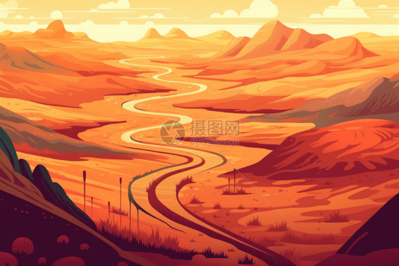 山脉沙漠插画图片