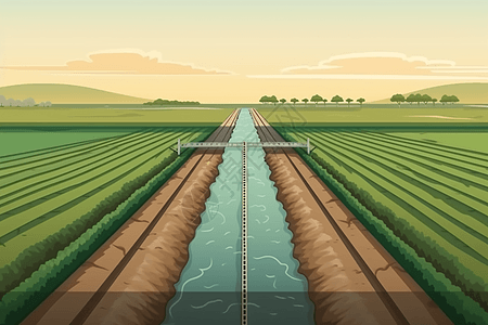 灌溉渠道的农田图片