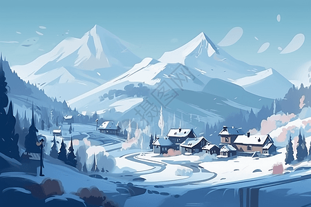 乡村美丽雪景图片