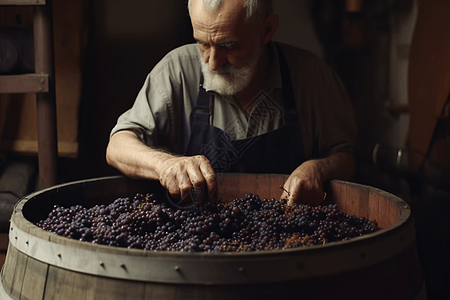 酿酒师照料发酵的葡萄图片