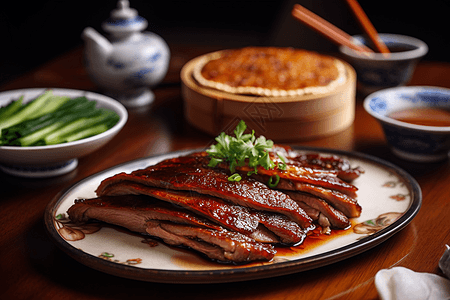 美味的北京烤鸭特写图图片