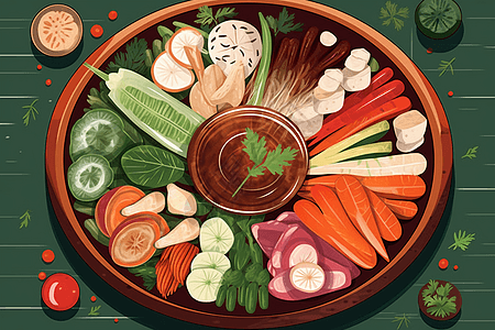 肉类腌制新鲜的蔬菜平面插图插画