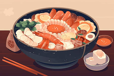 海鲜粥的平面插图图片