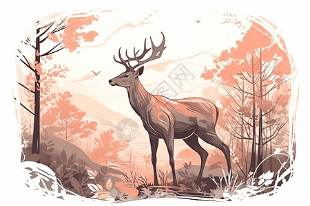 麋鹿的水彩插图背景图片