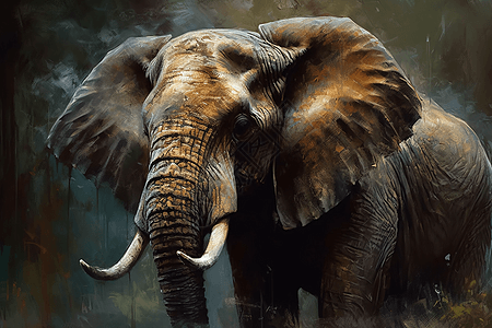 一幅大象的油画图片
