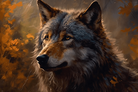 凶猛的狼的油画图片