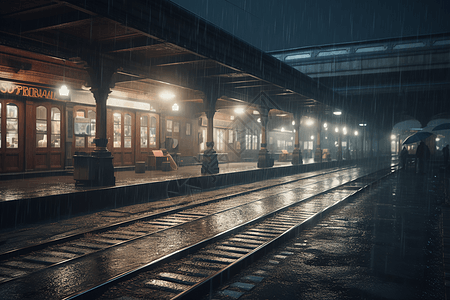 雨中的火车站图片