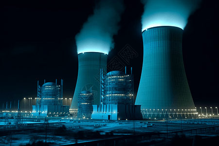 夜晚的核电厂冷却塔图片
