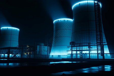 城市夜晚的核电站图片