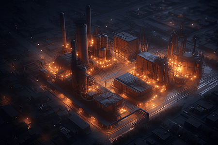夜晚的灯火通明的工厂图片