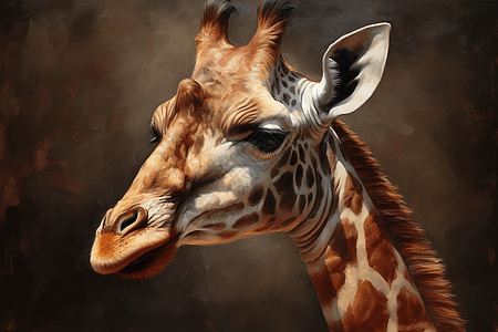 长颈鹿的油画图片