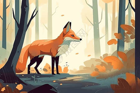 狐狸的平面卡通插图背景图片