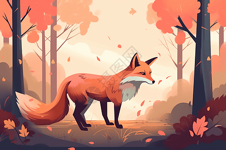 狐狸的平面插图背景图片