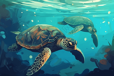 海龟的平面插图图片