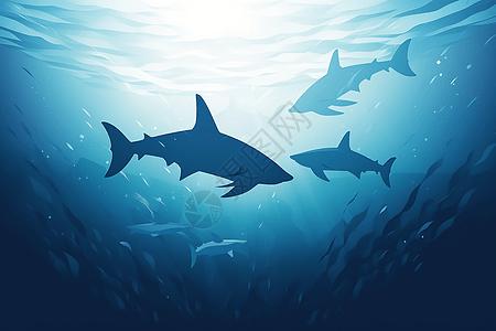 鲨鱼的平面插图背景图片