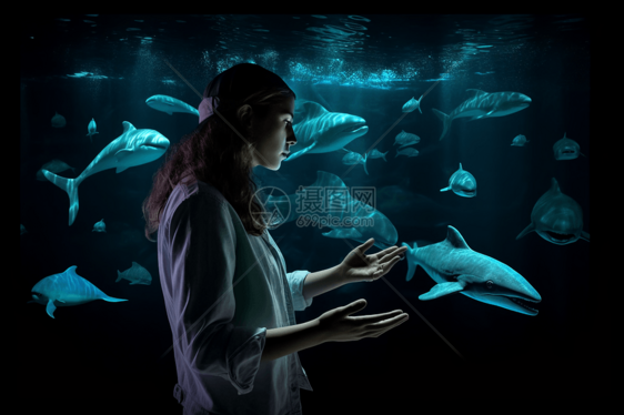 AR用户在虚拟水族馆图片