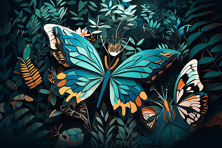 热带森林背景蝴蝶图片