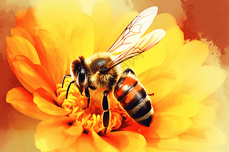 蜜蜂的水彩插画图片