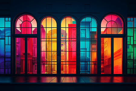 彩色玻璃窗的平面插图图片