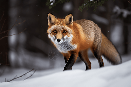 冬季森林里的狐狸图片