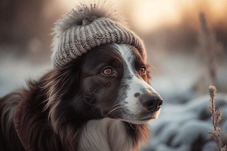 戴帽子的边境牧羊犬背景图片