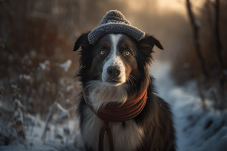 雪中的边境牧羊犬图片