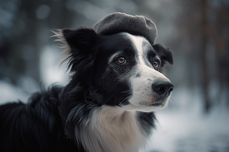 雪地中的边境牧羊犬背景图片