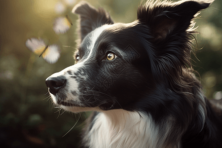 花园里的边境牧羊犬背景图片