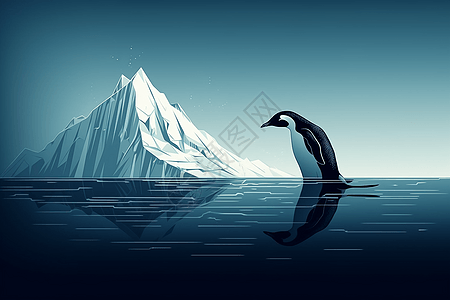 北极湖面上的企鹅图片