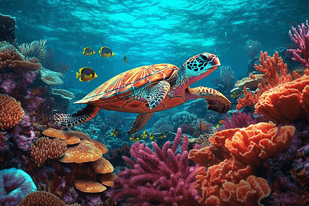 海底游泳的海龟图片