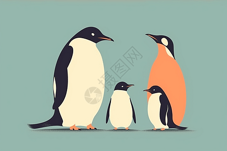 卡通企鹅家庭背景图片
