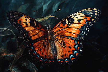 树叶上的彩色蝴蝶背景图片