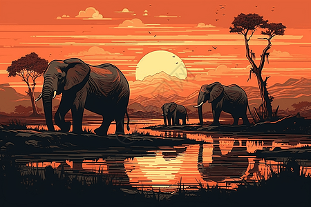 河边的大象图片