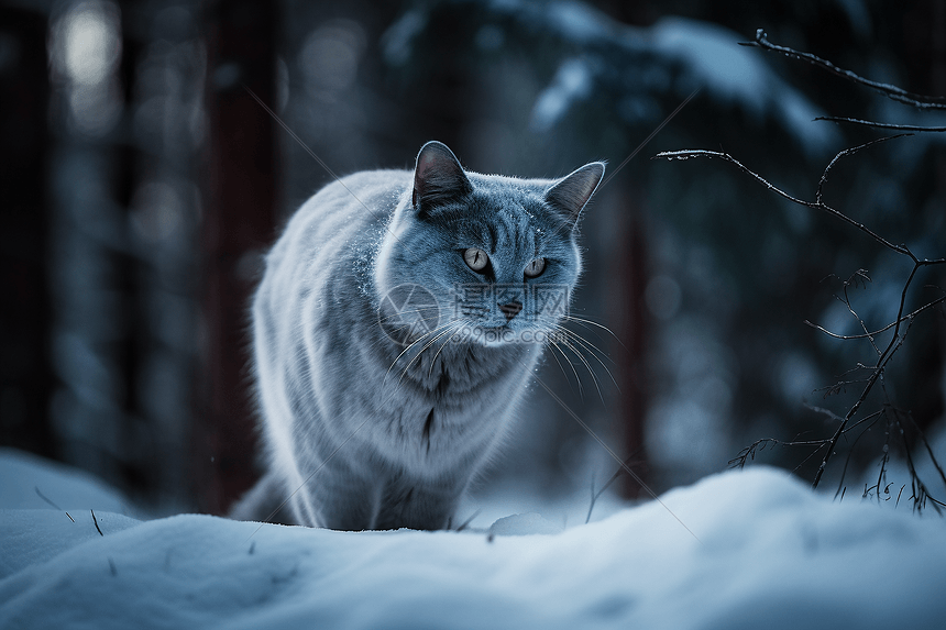 雪地上的猫咪图片