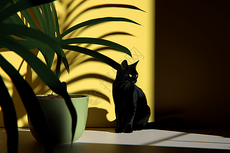 角落里的黑色猫咪图片