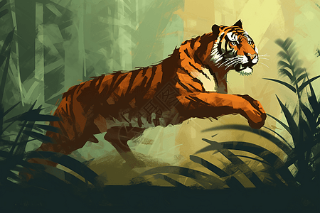 林中跳跃的老虎图片