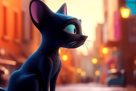 城市里的黑猫背景图片