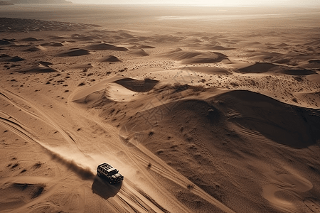 荒漠中行驶的汽车图片