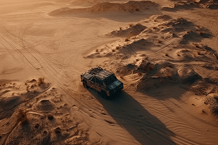 干旱沙漠中的汽车图片