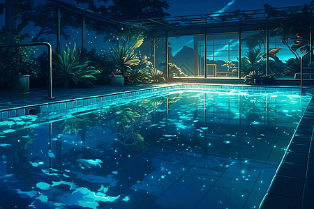 夜间游泳池图片