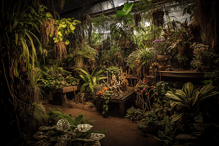 室内暖棚植物的特写图片