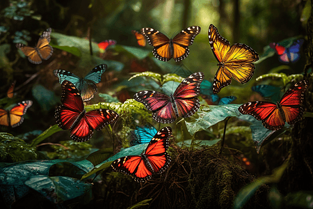 温暖的自然采光照亮了蝴蝶图片