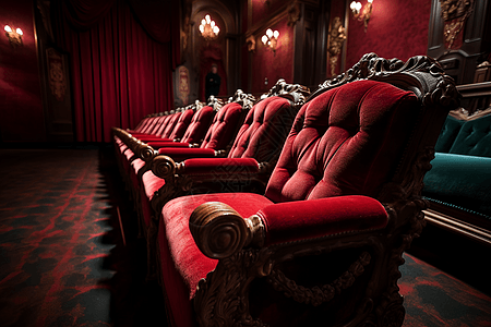 VIP定制大剧院的红色天鹅绒座位背景