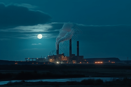 月亮下忙碌的工厂图片