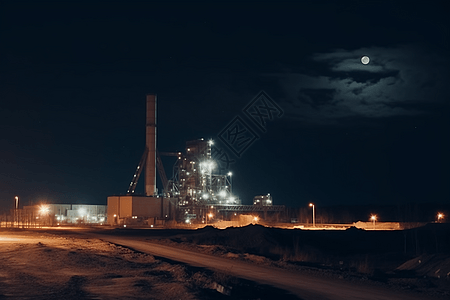 夜景下的加工厂背景图片