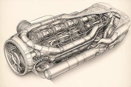 汽车排气歧管的剖析图背景图片